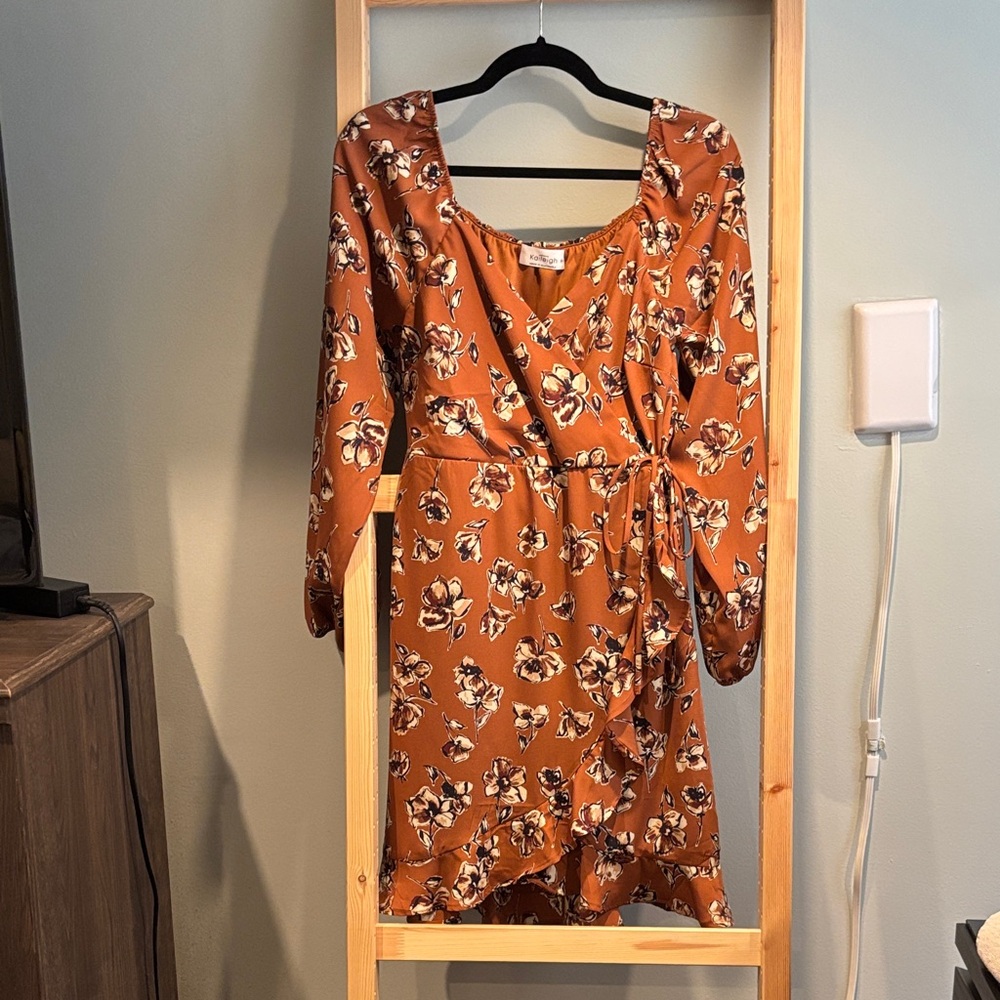 Kaileigh Orange Floral Long Sleeve Dress